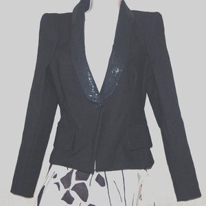 Parker black Cotton Blend Silk Lining Sequin Collar Women blazer Size: S